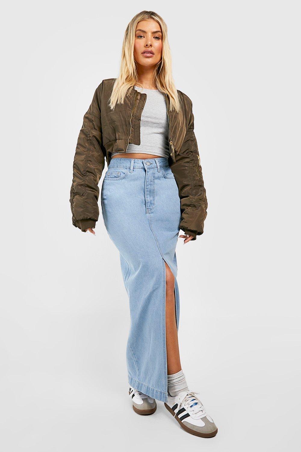 Denim skirt clearance boohoo